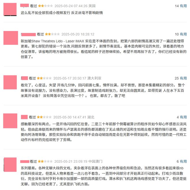 好家伙！《碟中谍8》差评不断观众的差评理由出奇的一致(图3)